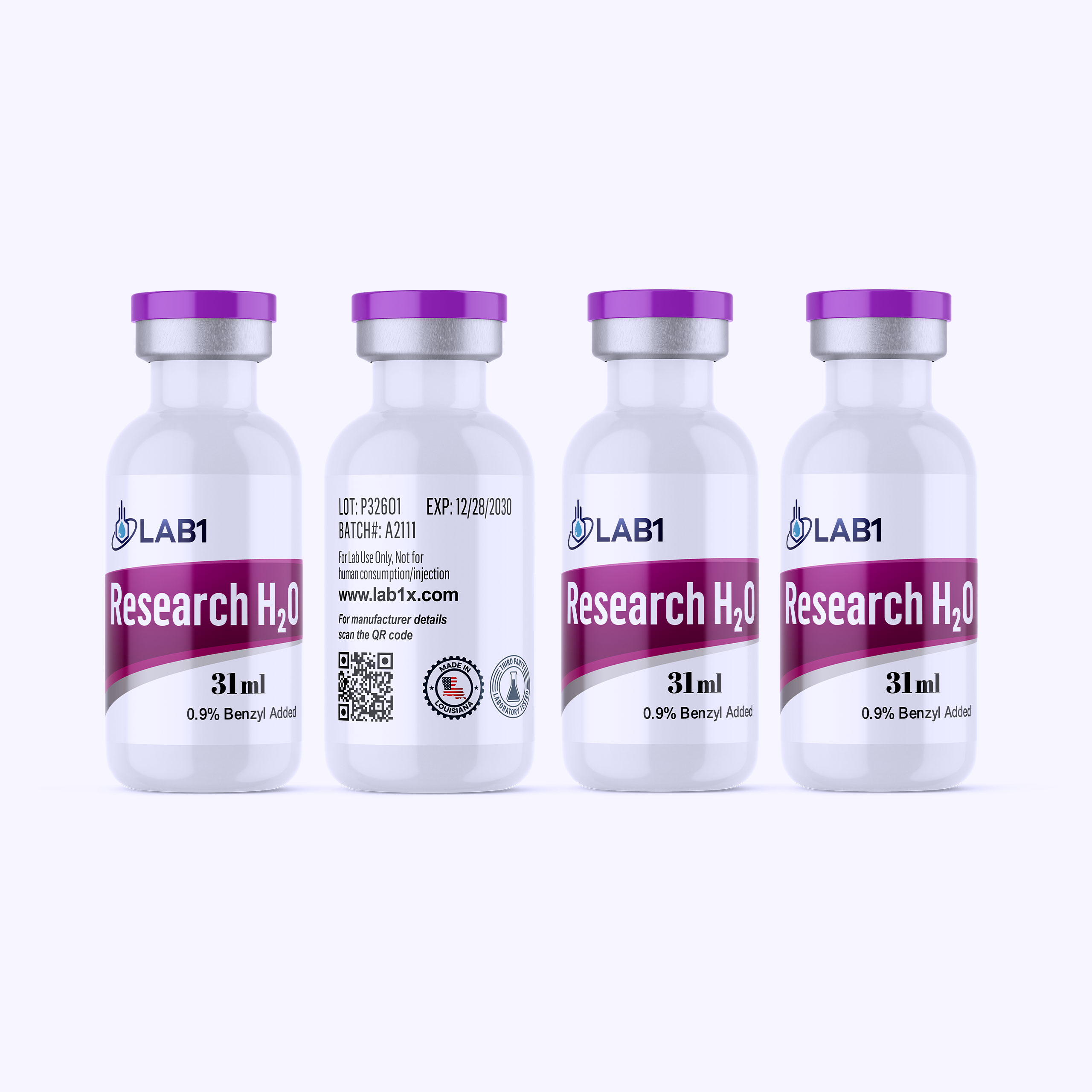 LAB1 Research H2O 0.9% Benzyl Alcohol | 31ml - 4 Pack Plastic Vials